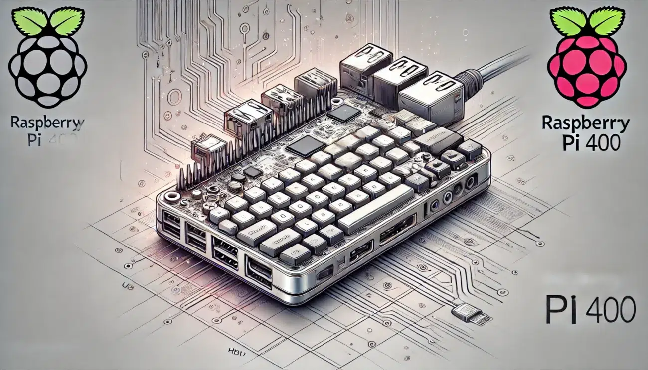 DALL·E 2024 08 27 12.08.52 A detailed and sleek illustration of the Raspberry Pi 400. The device is shown prominently as a compact keyboard with integrated computer features hi