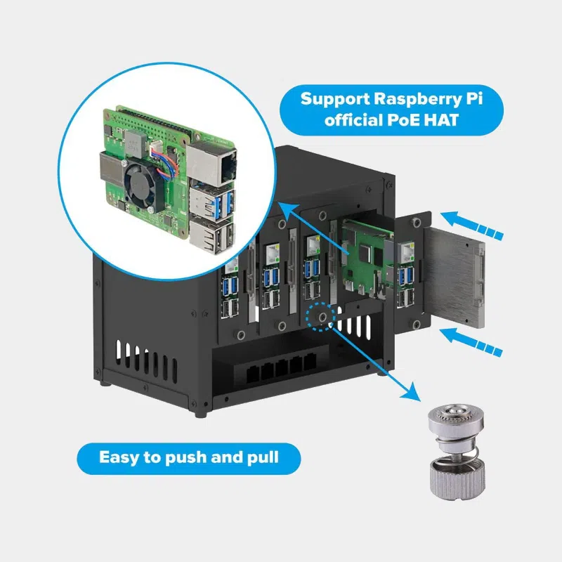 Boitier pour cluster Raspberry Pi compatible SSD et PoE HAT 4