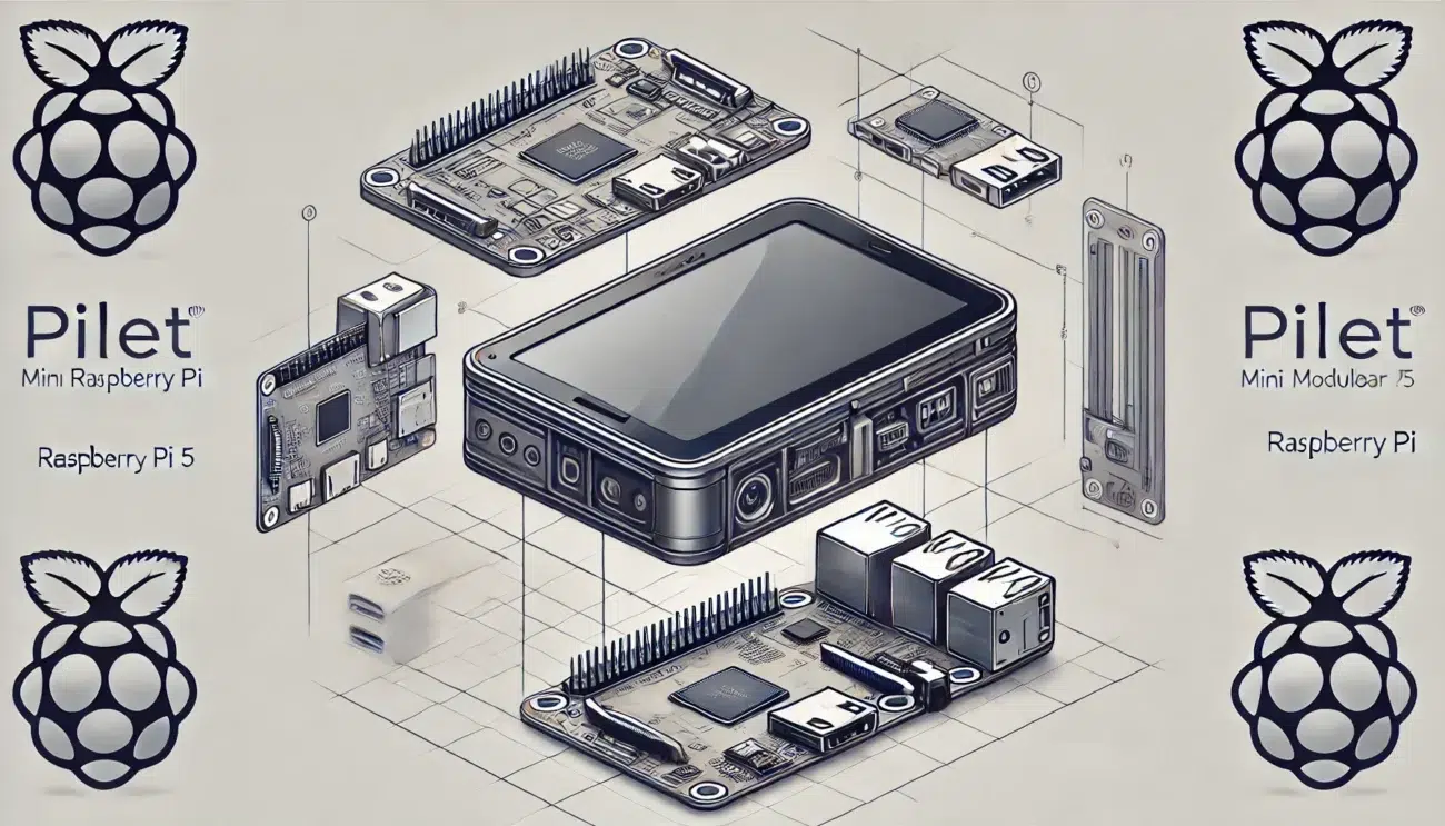 DALL·E 2024 10 10 11.54.10 A detailed and sleek illustration of the Pilet mini modular computer based on the Raspberry Pi 5. The image should show the Pilet device featuring a c