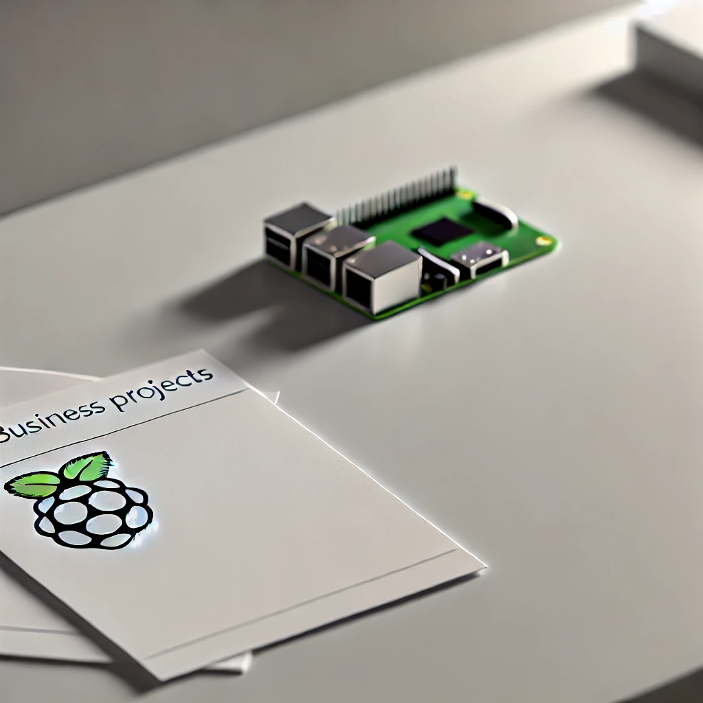 DALL·E 2024 11 05 16.12.43 An ultra realistic minimalistic image showing a professional workspace tailored for business projects involving Raspberry Pi. The scene includes a si