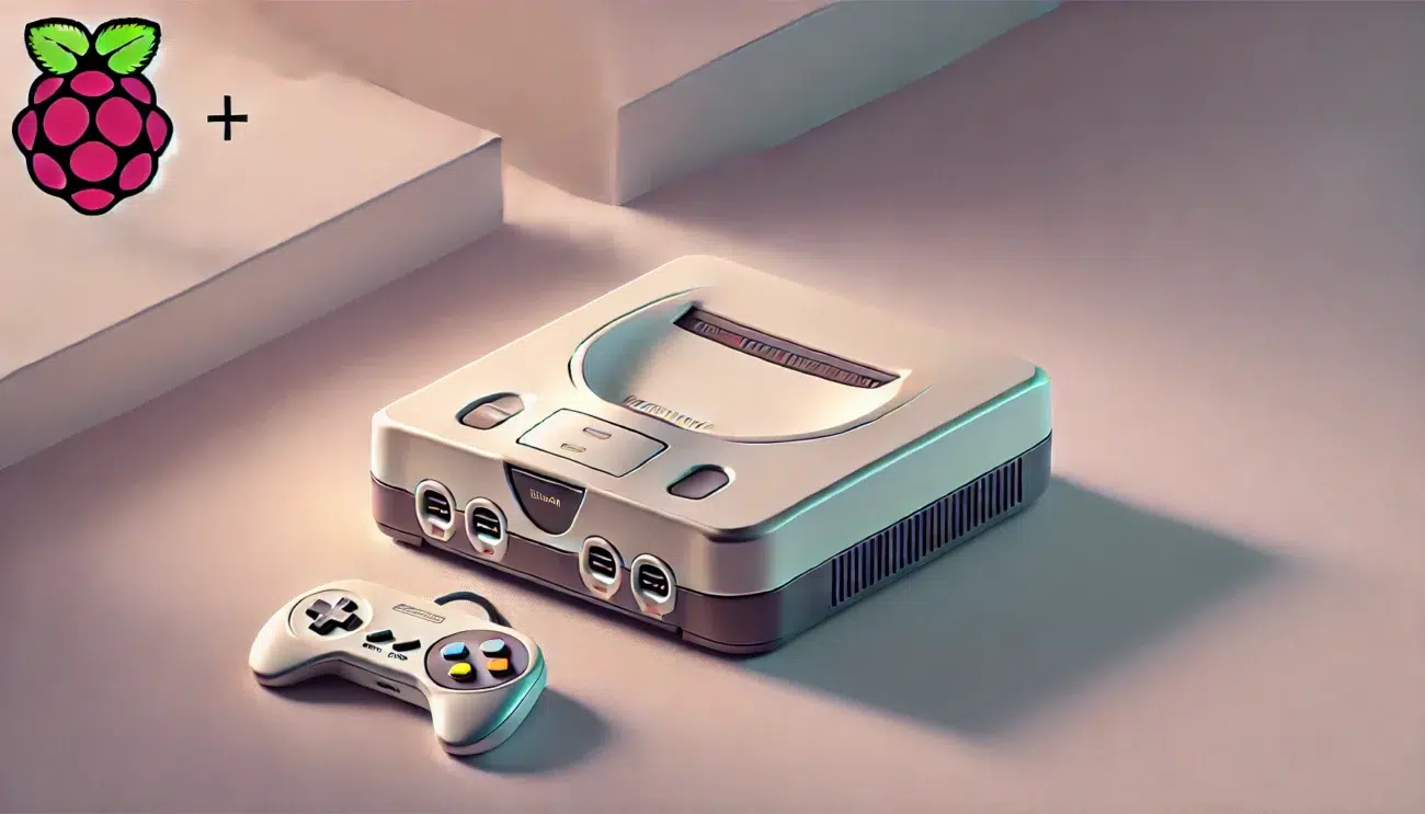 DALL·E 2024 12 17 10.16.47 A clean minimalistic landscape style illustration showcasing a retro gaming case inspired by the Nintendo 64 design with a Raspberry Pi 5 inside. The