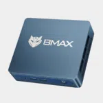 Mini PC BMAX B1 Plus bleu foncé vu de trois quarts avec grille d'aération et logo BMAX