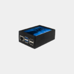 Boîtier ABS noir avec écran tactile 3,5 pouces allumé et ports Ethernet USB pour Raspberry Pi 5