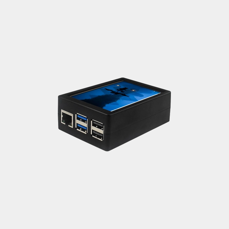 Accueil 23 Boîtier ABS noir avec écran tactile 3,5 pouces allumé et ports Ethernet USB pour Raspberry Pi 5