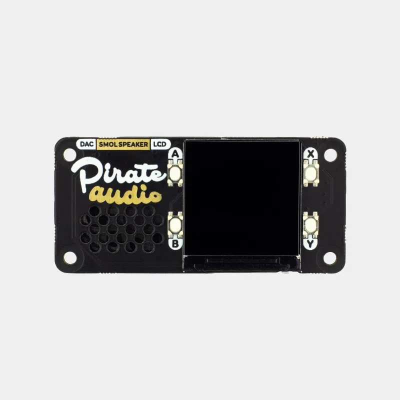 Carte Pirate Audio vue de dessus avec écran LCD, haut-parleur et boutons A B